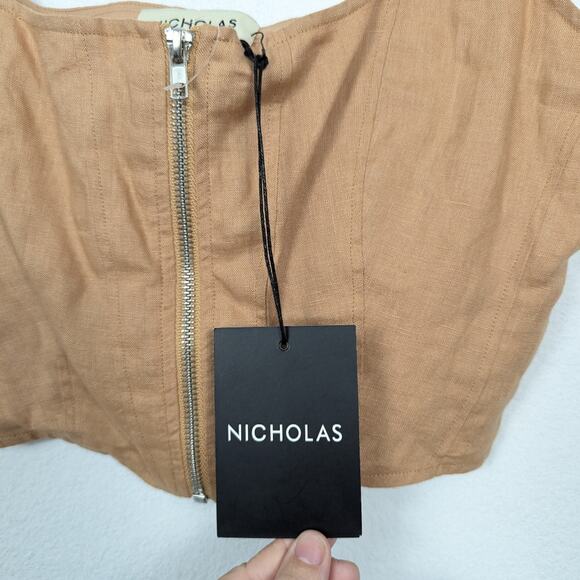 NWT Nicholas Twig Tan Darby Zip Front Linen Crop Top - Picture 7 of 9